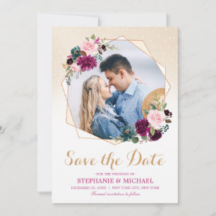 Save The Date Plum Purple Floral Géométrique Enregistrer la date