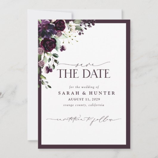 Save The Date Plum Purple Floral Script Mariage Enregistrer La D (Devant)