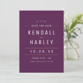 Save The Date Plum Purple Moderne Typographie Chic Simple Photo (Debout devant)