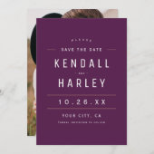Save The Date Plum Purple Moderne Typographie Chic Simple Photo (Devant / Derrière)