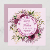 Save The Date Plum romantique Bourgogne bleu rose floral (Devant / Derrière)