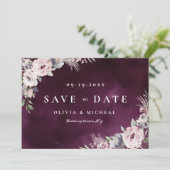 Save The Date Plum & rose roux poussiéreux boho floral enregistr (Debout devant)
