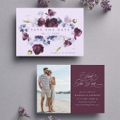 Save The Date Plum violet & Indigo bleu Mariage floral photo