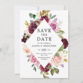 Save The Date Plum violet rose pâle Mariage géométrique floral (Devant)