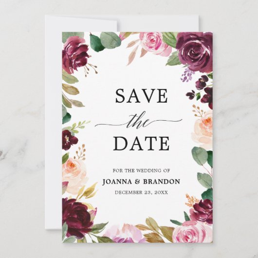Save The Date Plum violet rose pâle Mariage végétal (Devant)
