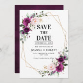 Save The Date Plum violet rose rose rose rose Boho Mariage géomé (Devant / Derrière)