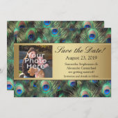 Save The Date Plume de Paon Doré Photo Enregistrer la Date (Devant / Derrière)