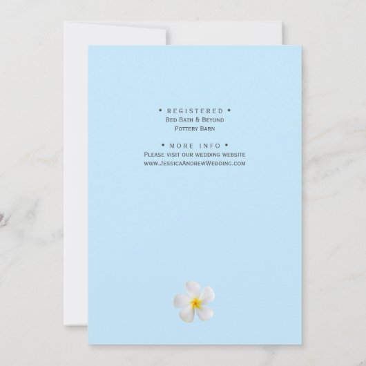 Save The Date Plumeria blanche sur Bleu, Tropical, Mariage flora (Dos)