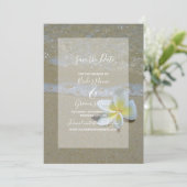 Save The Date Plumeria Frangipani Au Mariage De Sable Enregistre (Debout devant)