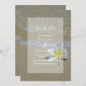 Save The Date Plumeria Frangipani Au Mariage De Sable Enregistre (Devant / Derrière)