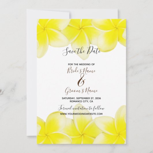 Save The Date Plumeria Jaune Frangipani Mariage Enregistrer La D (Devant)