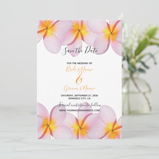 Save The Date Plumeria Rose Frangipani Mariage Enregistrer La Da (Debout devant)