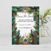 Save The Date Plumes de luxe d'oiseaux de paon tropicaux (Debout devant)