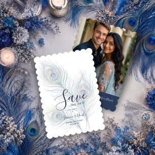 Save The Date Plumes de Paon de Mariage à l'Aquarelle Éthérée TL