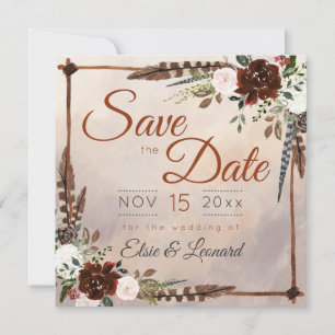 Save The Date Plumes et floraison rustiques de la forêt