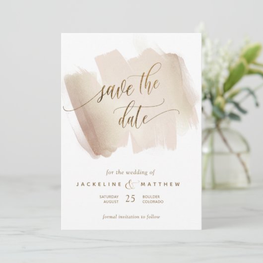 Save The Date Poche et Terracotta Brush Strokes Mariage minimal (Debout devant)
