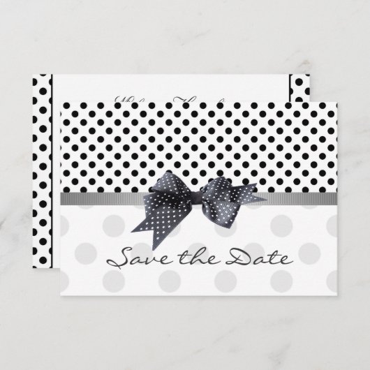 Save The Date Poche noir et blanc point Enregistrer le Mariage d (Devant / Derrière)