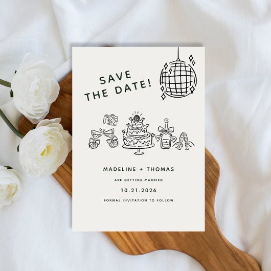 Save The Date Poignée À La Main Scribble Disco Mariage Enregistr