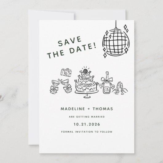 Save The Date Poignée À La Main Scribble Disco Mariage Enregistr (Devant)