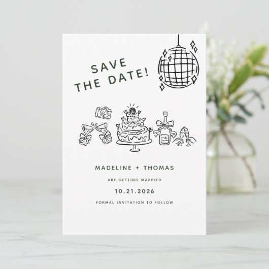 Save The Date Poignée À La Main Scribble Disco Mariage Enregistr (Debout devant)