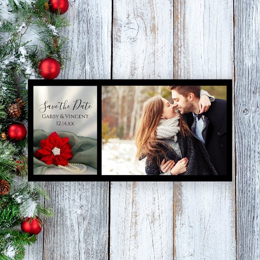 Save The Date Poinsettia et perles Mariage d'hiver Enregistrer l