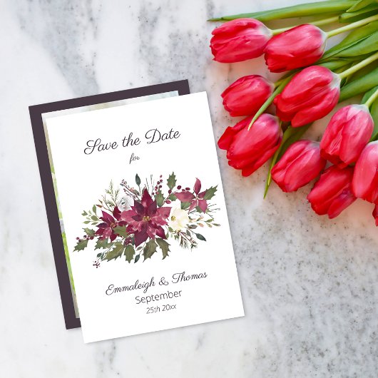 Save The Date Poinsettia Florals Enregistrer la date | Rouge à c