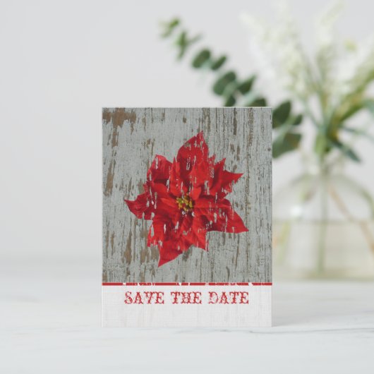 Save The Date Poinsettia & Wood Enregistrer La Date Mariage D'Hi (Debout devant)