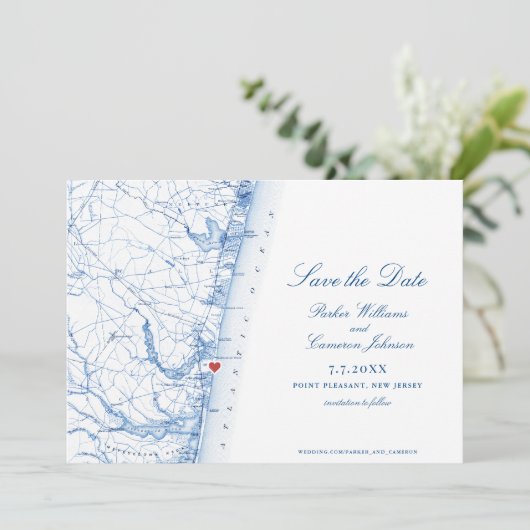 Save The Date Point Agréable New Jersey Map Élégant Script (Debout devant)