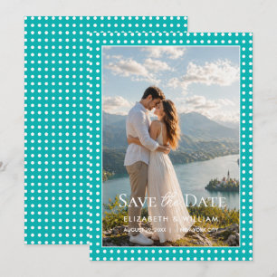 Save The Date Points blancs sur sarcelle – Mariage personnalisé