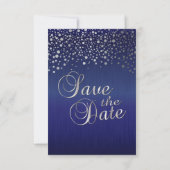 Save The Date Points Confetti Argent Élégants | Sapphire Blue (Dos)