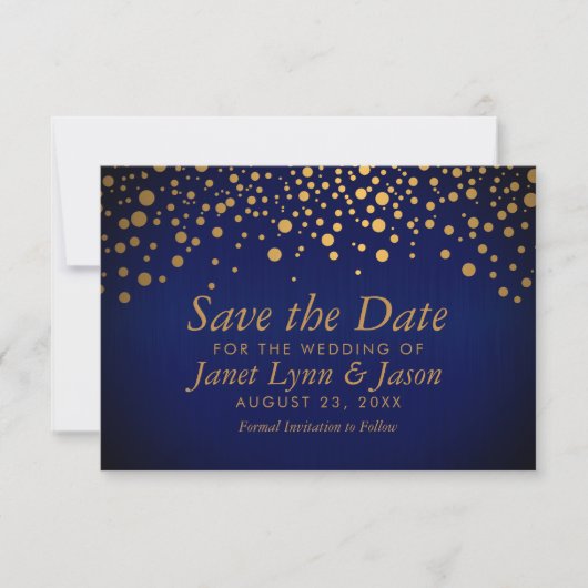 Save The Date Points Confetti Or | bleu foncé (Devant)