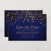 Save The Date Points Confetti Or | bleu foncé (Devant / Derrière)