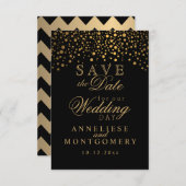 Save The Date Points Confetti Or Élégants | Noir (Devant / Derrière)