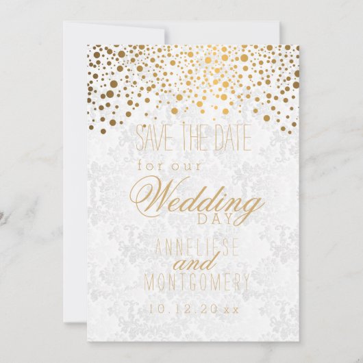 Save The Date Points Confetti Or Élégants | Texture blanche (Devant)