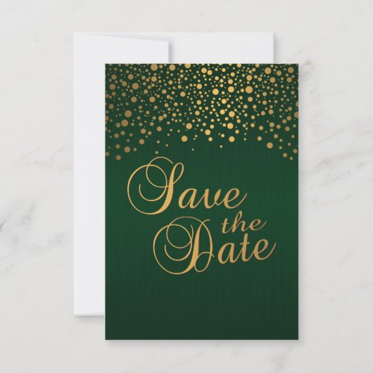 Save The Date Points Confetti Or Élégants | Vert foncé (Dos)