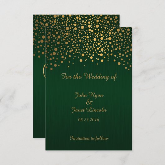 Save The Date Points Confetti Or Élégants | Vert foncé (Devant / Derrière)