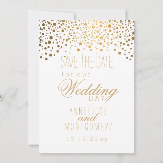 Save The Date Points Confetti Or Stylish sur Blanc (Devant)
