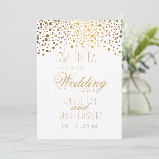 Save The Date Points Confetti Or Stylish sur Blanc (Debout devant)