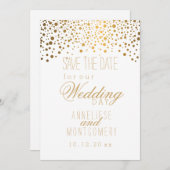 Save The Date Points Confetti Or Stylish sur Blanc (Devant / Derrière)