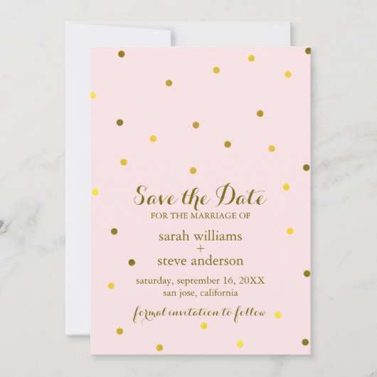 Save The Date Points Confetti Pink Faux Gold Foil Enregistrer la (Devant)