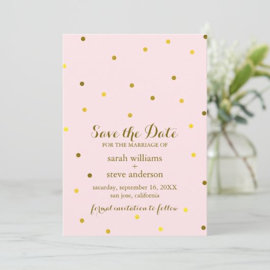 Save The Date Points Confetti Pink Faux Gold Foil Enregistrer la (Debout devant)