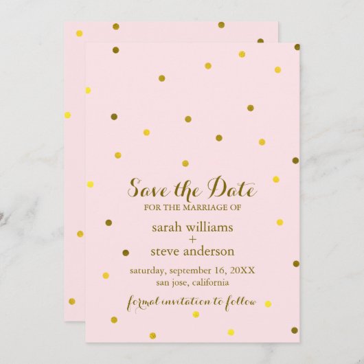 Save The Date Points Confetti Pink Faux Gold Foil Enregistrer la (Devant / Derrière)