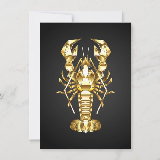 Save The Date Poisson à langouste polygonale dorée sur noir (Devant)