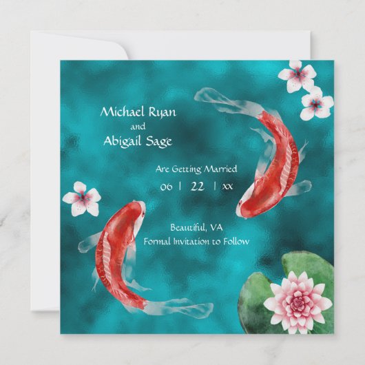 Save The Date Poisson Koi Japonais, Fleurs De Cerisiers Mariage (Dos)