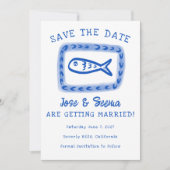 Save The Date Poisson mignon Main Draet Beachy Doux Personnalisé (Devant)