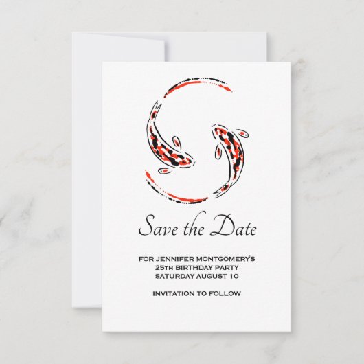 Save The Date Poisson noir et rouge japonais Koi Pair Anniversai (Devant)