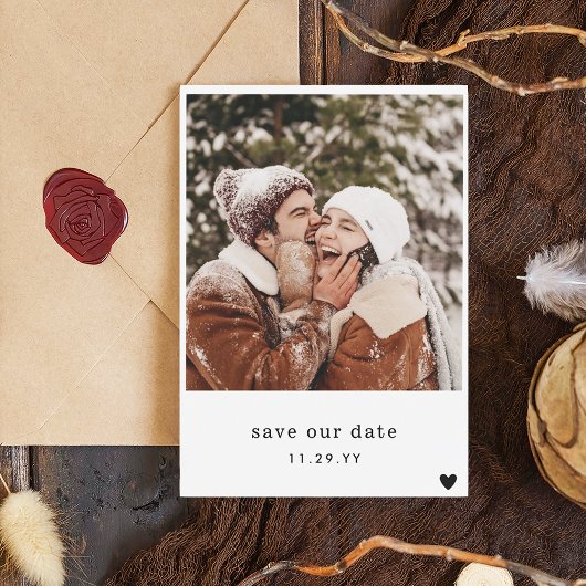 Save The Date Police de machine à écrire minimale Photo Coeur no