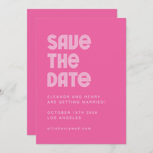 Save The Date Police Disco les années 70 rétro Mariage rose chau (Devant / Derrière)