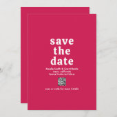 Save The Date Police rétro Hot rose QR Code moderne Mariage (Devant / Derrière)