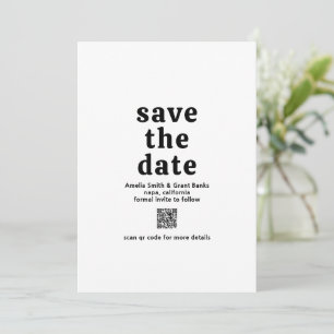 Save The Date Police rétro noir et blanc QR Code moderne Mariage